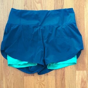 Athleta Running Free 2 in 1 Shorts XS Blue Green